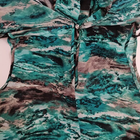 Women's JLO Marble Green/Blue Blouse with attached Tank Top Size Medium - Picture 9 of 11